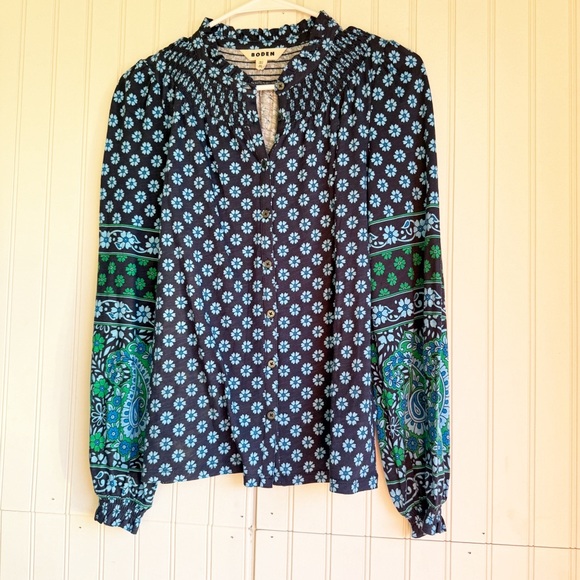 Boden Size 0 Blue Fay Smocked Jersey Shirt - Picture 5 of 9